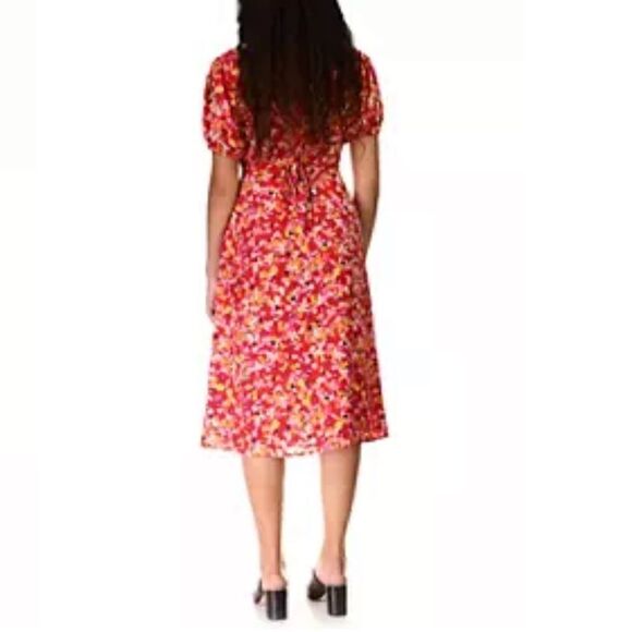 Sanctuary Women's Floral Puff Sleeve Midi Dress Red, Sunset Bloom size 4 - Picture 3 of 8